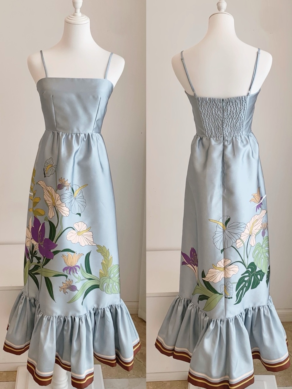 ALEMAIS Alfie Midi Dress Sleeveless Light Blue Floral Midi Dress, US2 4 6 8 - Picture 3 of 8
